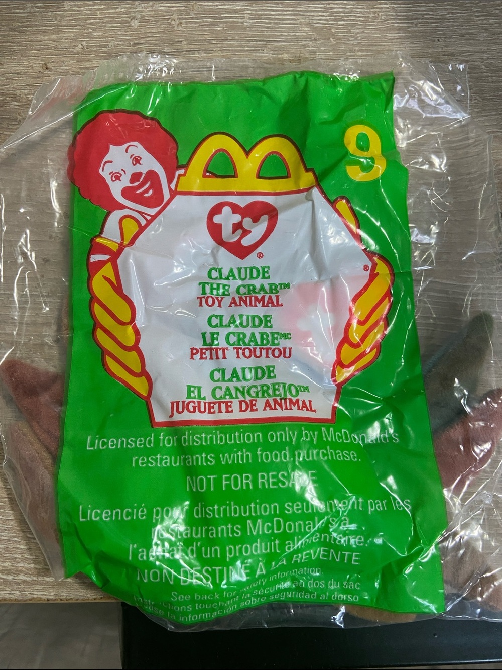 Teenie Beanie Babies Baby 1999 McDonalds Happy Meal Toy NIP #9 Claude the Crab